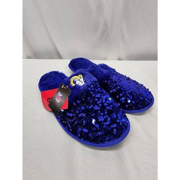 FOCO Size XL Womens NFL Los Angeles Rams sequin slippers - Picture 1 of 9
